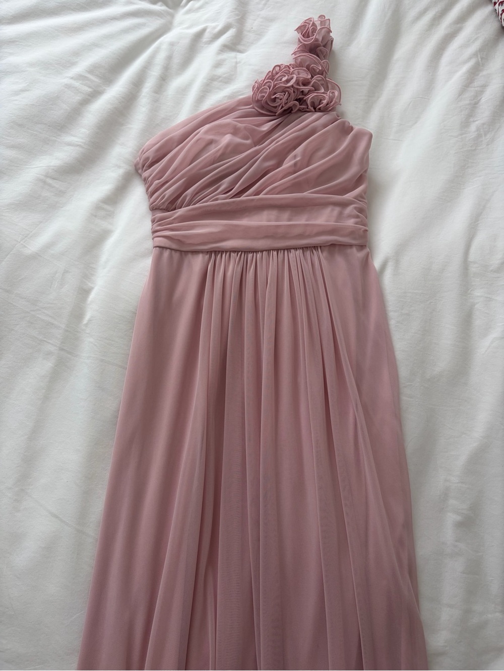 One-Shoulder Blush Pink Chiffon Bridesmaids Formal Wedding Gown